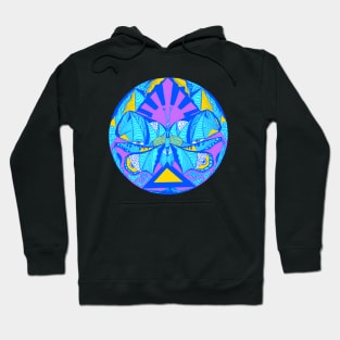 Neon Blue Sunrise Abstract Butterfly Hoodie